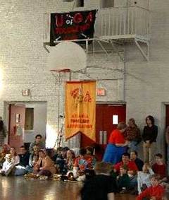 juggling club banners above the audience